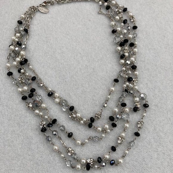 Vintage WHBM Black/Pearl/Crystal Multi-strand Necklace - Picture 4 of 8